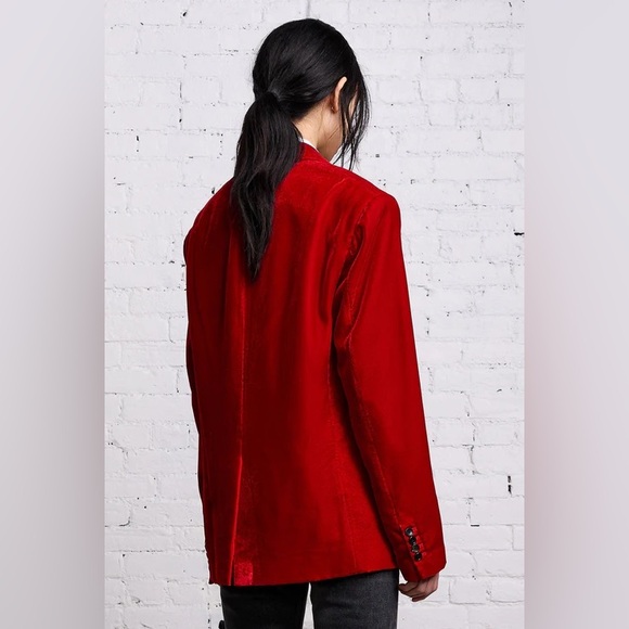 R13 DB Peak Lapel Ragged Blazer, Red Velvet - Picture 13 of 17